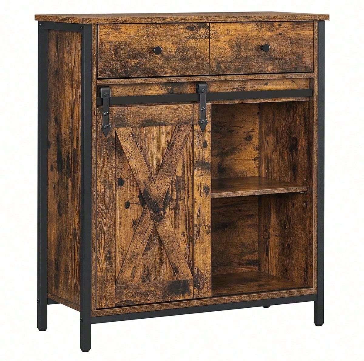 Vasagle Buffet Avec Porte Coulissante, Imitation Grange, 70 X 30 X 80 Cm, Style Industriel, Marron Rustique