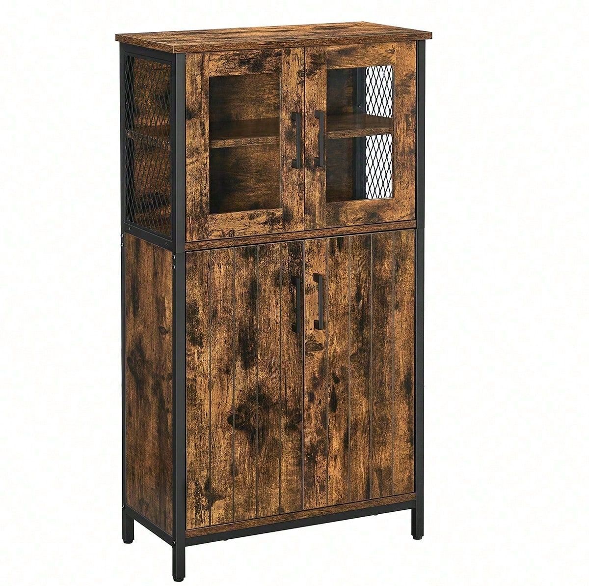 Vasagle Buffet, Cadre En Acier, 60 X 30 X 108 Cm, Style Industriel, Marron Rustique Et Noir