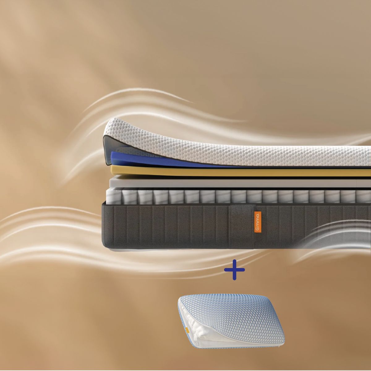 EMMA Pack Matelas Hybride II Plus 90x190 + Oreiller Nuage Elite 70x40 Mémoire de Forme + Ressorts Housse Plus Respirante
