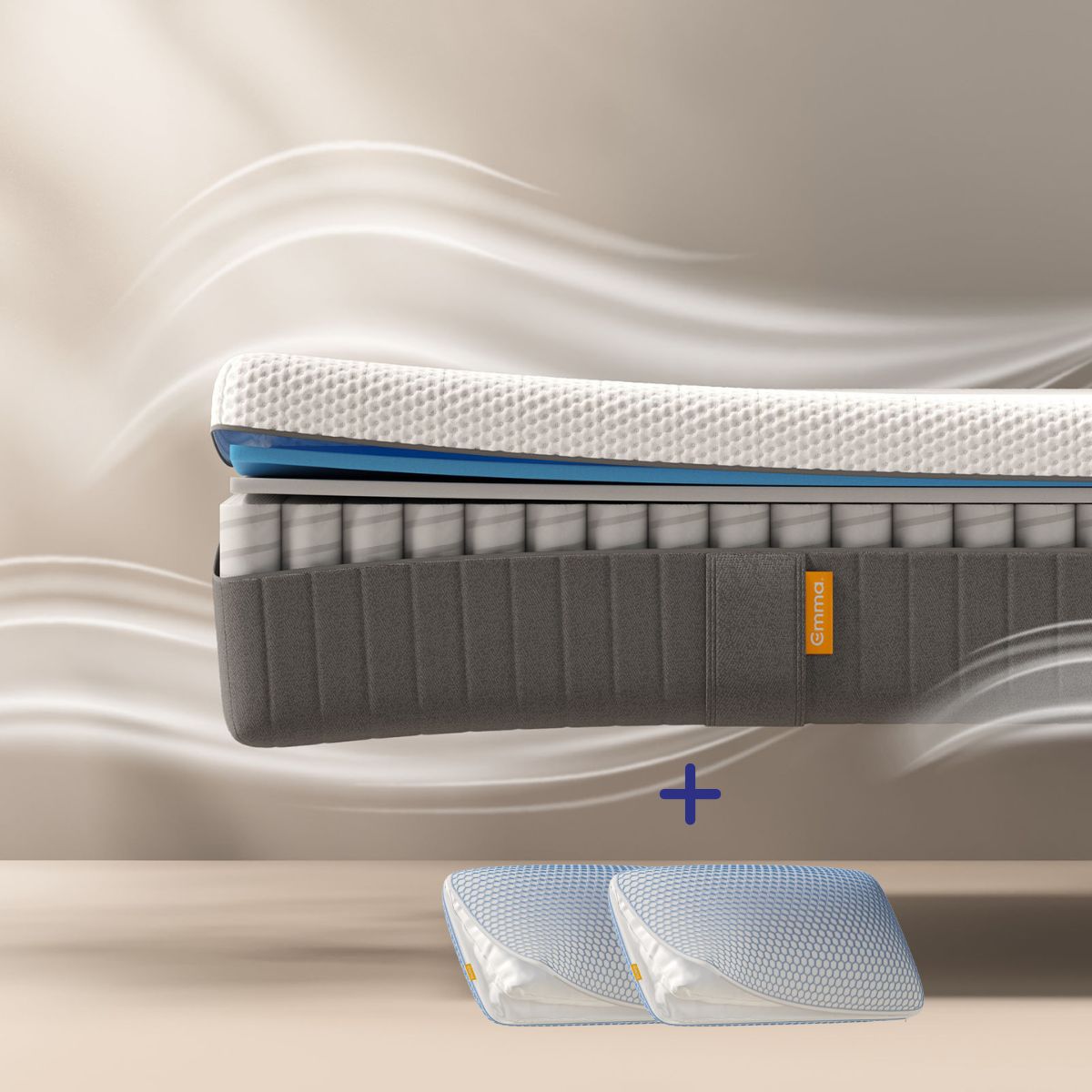 EMMA Pack Matelas Original II Plus 140x190 + Oreiller Nuage Elite 70x40 Ressorts + Mémoire de Forme Housse Plus Respirante