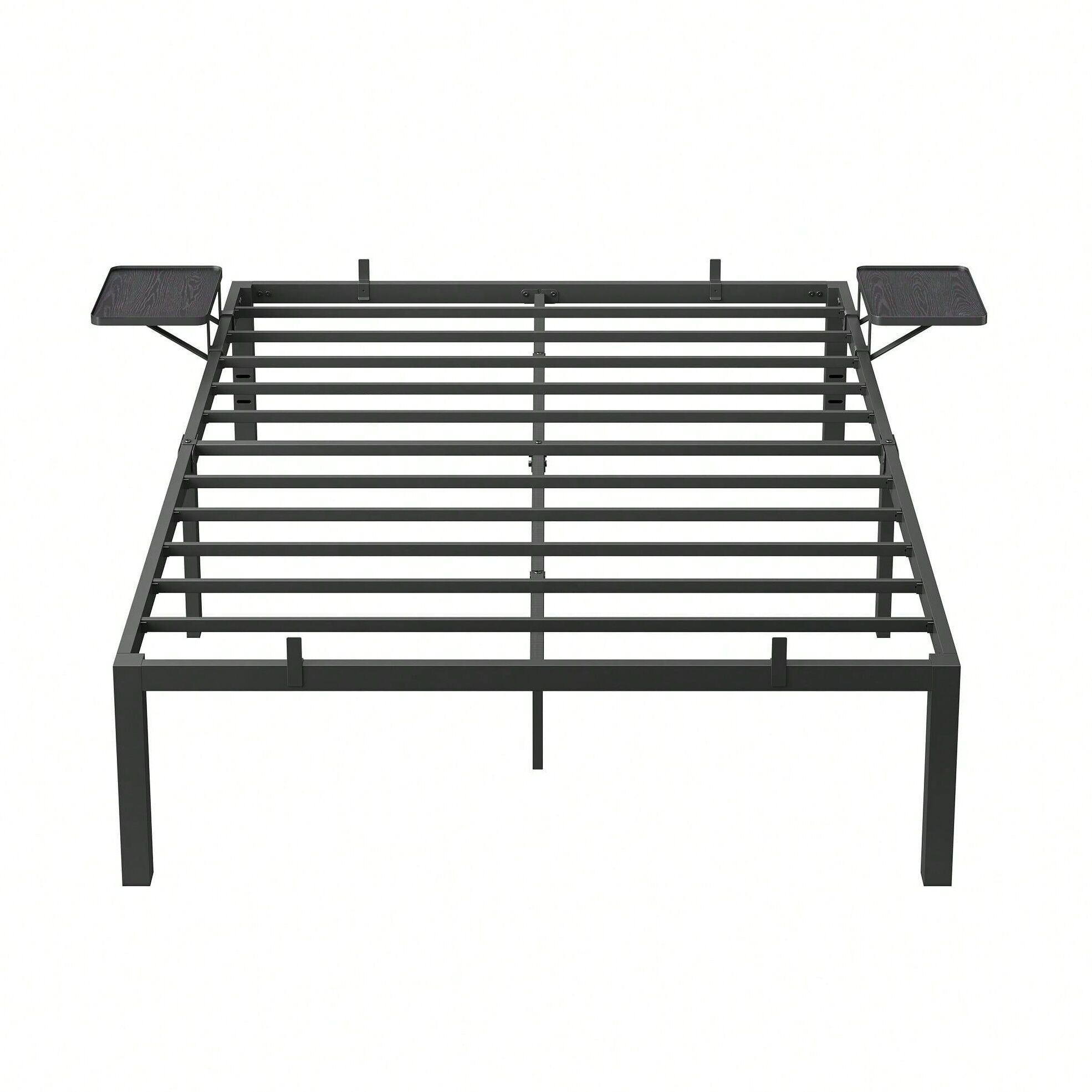Vasagle Lit 90 X 190 Cm, Cadre De Lit En Métal Avec Étagères De Rangement, Noir Classique
