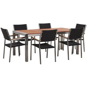 Table De Jardin Plateau Bois Eucalyptus 180 Cm Et 6 Chaises Rotin Noires Grosseto - Publicité