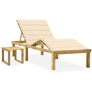 Transat Chaise Longue Bain De Soleil Lit De Jardin Terrasse Meuble D'extérieur 200 X 70 X (31,5-77) Cm Avec Table Et Coussin Pin Imprégné Helloshop26 02_0012671 - Publicité