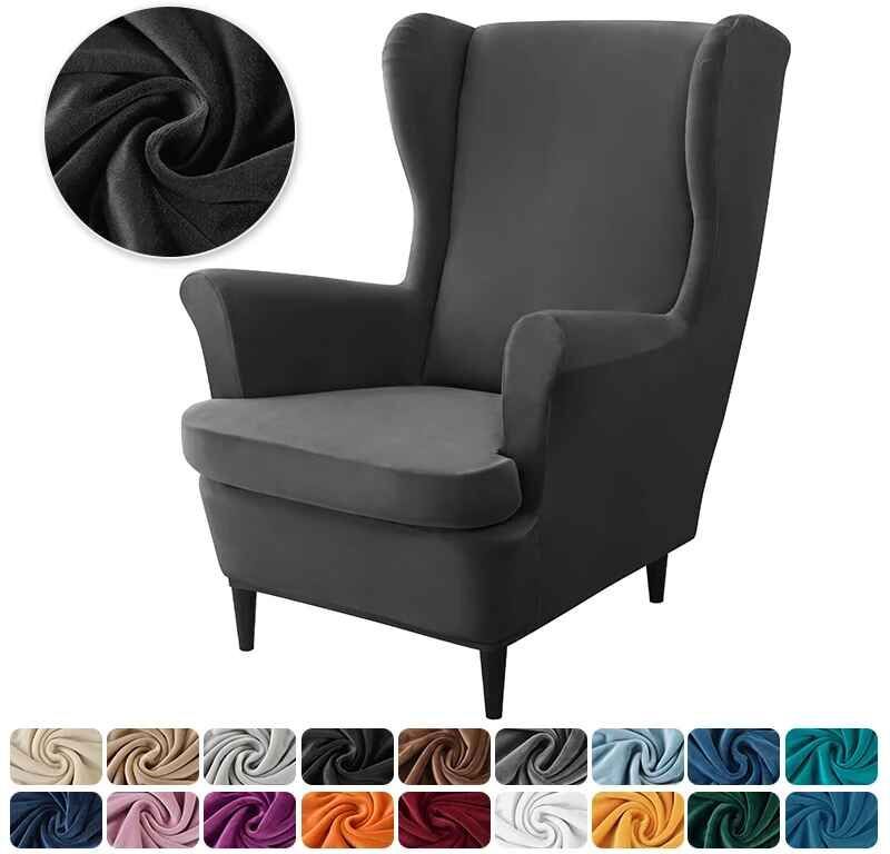Housses De Chaise À Oreilles En Velours,Housse De Fauteuil À Ailes Extensibles Avec Housse De Coussin De Siège,Housses De Canapé Élastiques,Housses De Canapé De Couleur - Type Black Wingchaircover