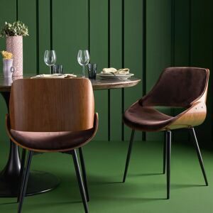 Chaise en velours marron piètement en métal - H78 cm - Publicité Chaise en velours marron piètement en métal - H78 cm - Publicité