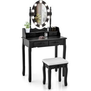 Costway Coiffeuse Table De Maquillage Avec Tabouret - Miroir Ovale