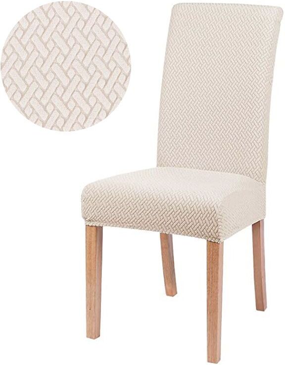 Juste De Chaise De Salle À Manger Élastique,Optique Jacquard Ique Dex,Coordonnante,Cuisine - Type T Beige