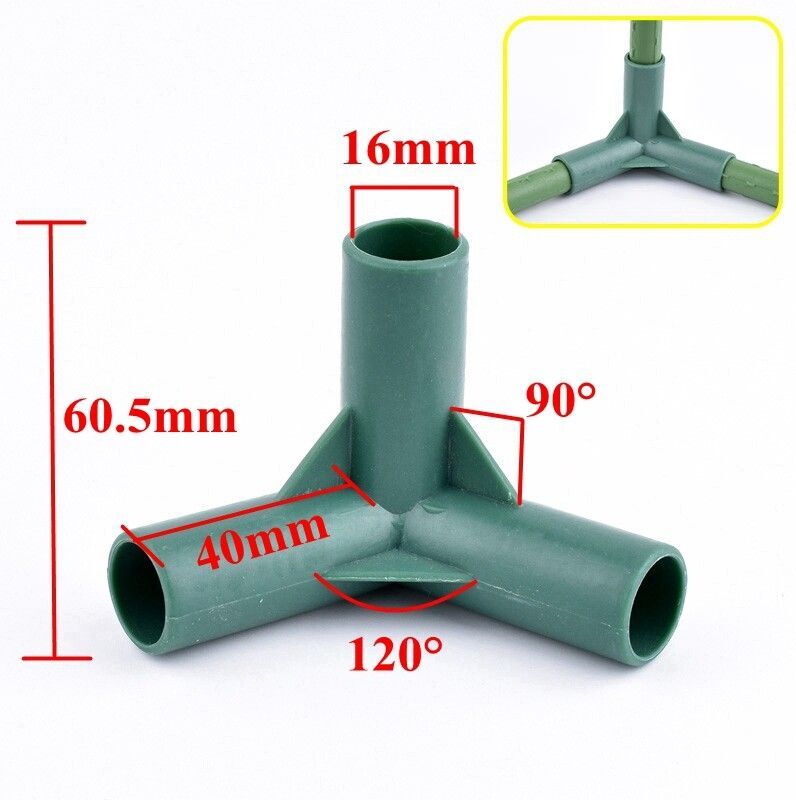 Connecteurs de raccord de tuyau pour cadre de serre de jardin,2 à 20 pièces,Joints de clôture sur piquet de plante et de fleur,ID domestique 16mm,3 voies,4 voies,2 - Type 120 Degree Three-way-6PCS