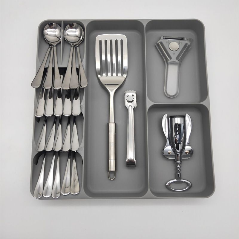 Boîte De Rangement À Tiroir,Cuillère À Soupe Vaisselle Boîte De Tri Boîte De Rangement À Tiroir Couteau De Cuisine,Fourchette,Cuillère,Vaisselle Boîte De Rangement À Tiroir Organisate - Type Marron