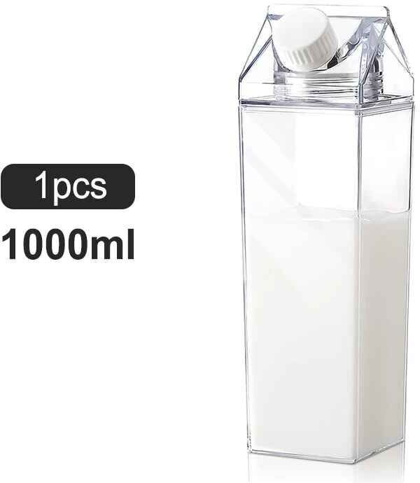 2 Pièces Carton De Lait Bouteille D'eau Transparent En Plastique Carré Lait Orange Jus Thé Conteneur Boîte Sport Tasse Pour Sport Voyage Camping - Type 1pcs 1000ml