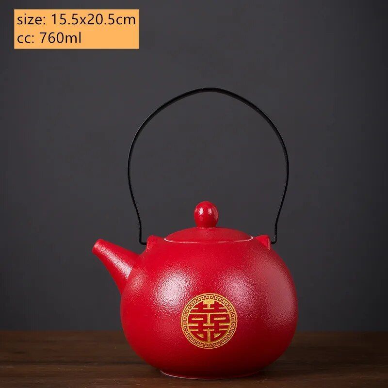 Théière Et Tasse En Céramique Rouge,Service À Thé De Mariage Chinois,Fournitures De Thé Exquises Faites À La Main,Tasse À Thé Domestique,Verres,Boutique - Type D #A