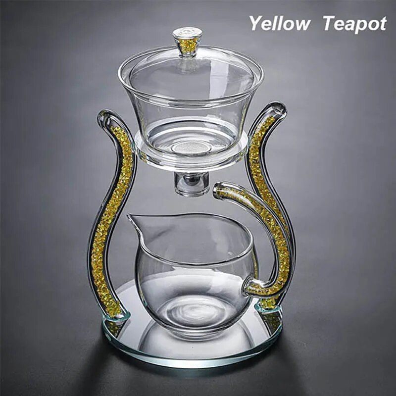 Ensemble De Théière En Verre De Cristal,Chauffage Automatique,Couvercle Rotatif Magnétique,Kung Fu,Service À Thé Paresseux,6 Degrés De Chaleur,Standardisation - Type Yellow #B