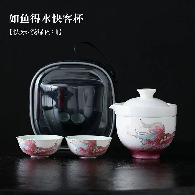 Service À Thé Kung Fu Portable Pour L'extérieur,Service De Voyage En Céramique,Une Théière Et Deux Tasses À Craquelures - Type Green Glaze