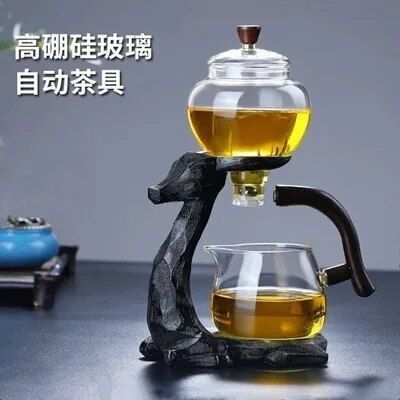 Théières En Verre Kungfu Cerf Résistant À La Chaleur,Service À Thé Chinois Automatique,Bol De Pots De Diversion D'eau Magnétique,Outils De Cérémonie Du Thé - Type Black