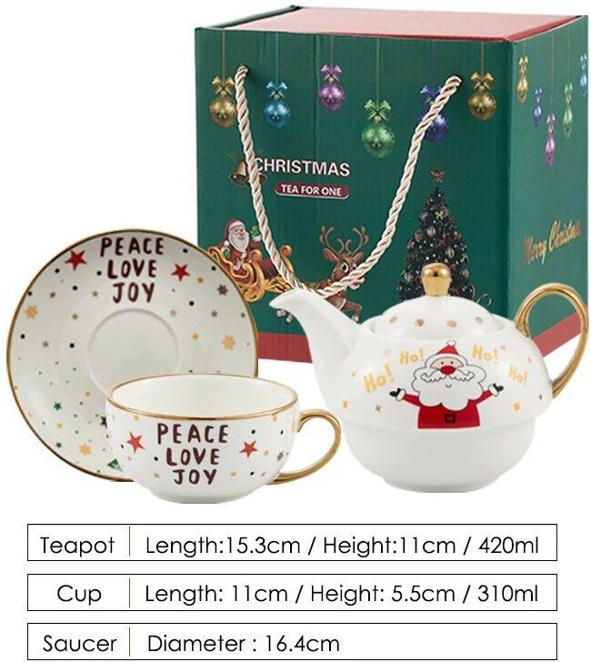 Théière De Noël En Céramique Avec Poignée,Tasse À Thé,Placage Or,Père Noël,Boîte Cadeau,420ml,1 Ensemble - Type B-Ensemble De Trois Pièces