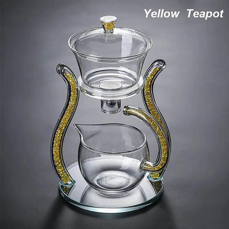 Ensemble De Théière En Verre De Cristal,Chauffage Automatique,Couvercle Rotatif Magnétique,Kung Fu,Service À Thé Paresseux,6 Degrés De Chaleur,Standardisation - Type Yellow #A