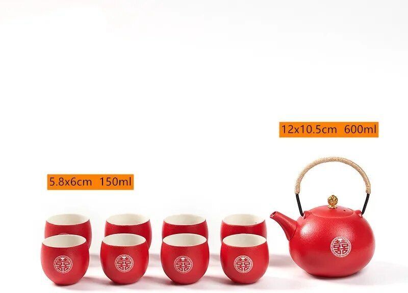 Ensemble De Théière Et Tasse À Filtre En Céramique,Style Chinois,Service À Thé Rouge,Cadeaux De Mariage,Un Pot De Lecture Standardisée,Boutique,Ménage - Type 9pcs