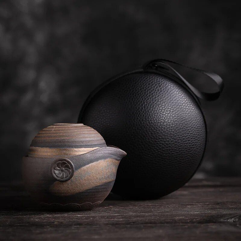 Service À Thé Kung Fu En Céramique,Tasse De Passager Rapide,Glaçure De Fer Doré,Fait À La Main,Une Théière Et Deux Tasses,Ensemble De Voyage Portable - Type Travelling Tea Set