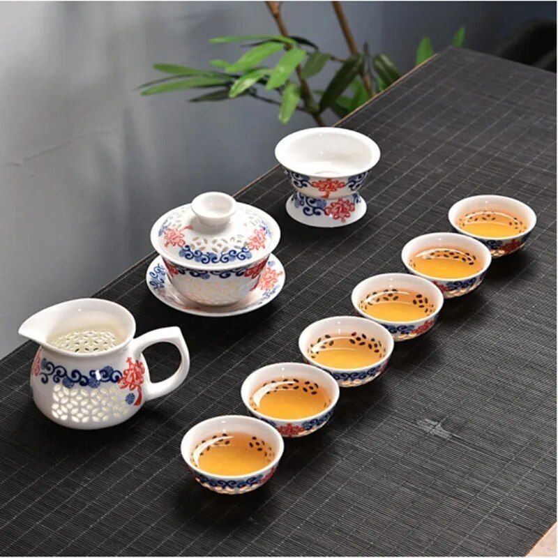 Théière En Céramique Évidée,Bleu Et Blanc,Bouilloire,Tasse À Thé,Service À Thé Chinois,Verres,Cadeau De Cérémonie Du Thé,Exquis #E