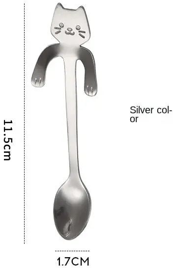 1pc En Acier Inoxydable Créatif Chat En Forme De Cuillère À Café Cuillère Enfants Cuillère Gâteau Remuer Sucre Soupe Dessert