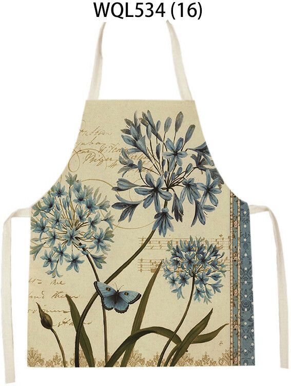 Tablier De Cuisine En Lin Imprimé Oiseau Fleur Papillon Rétro Pour Hommes Et Femmes,Chasuble,Livres Ménagers,Accessoires De Cuisson - Type 47x38cm #H