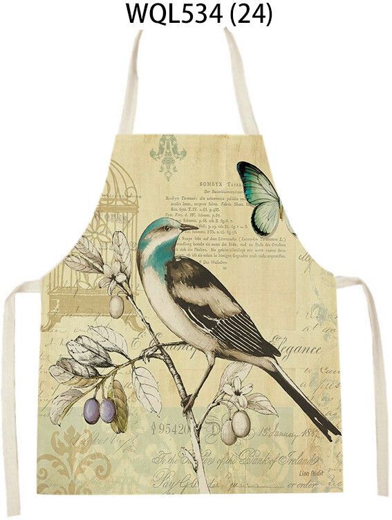 Tablier De Cuisine En Lin Imprimé Oiseau Fleur Papillon Rétro Pour Hommes Et Femmes,Chasuble,Livres Ménagers,Accessoires De Cuisson - Type 68x55cm #Q