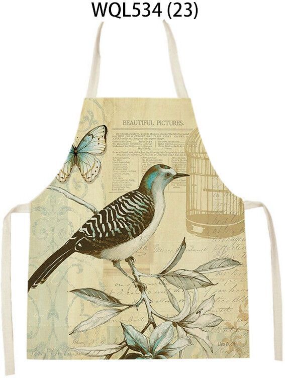 Tablier De Cuisine En Lin Imprimé Oiseau Fleur Papillon Rétro Pour Hommes Et Femmes,Chasuble,Livres Ménagers,Accessoires De Cuisson - Type 68x55cm #P