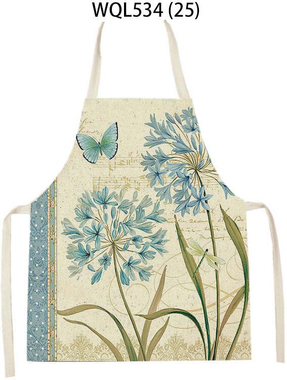 Tablier De Cuisine En Lin Imprimé Oiseau Fleur Papillon Rétro Pour Hommes Et Femmes,Chasuble,Livres Ménagers,Accessoires De Cuisson - Type 68x55cm #R
