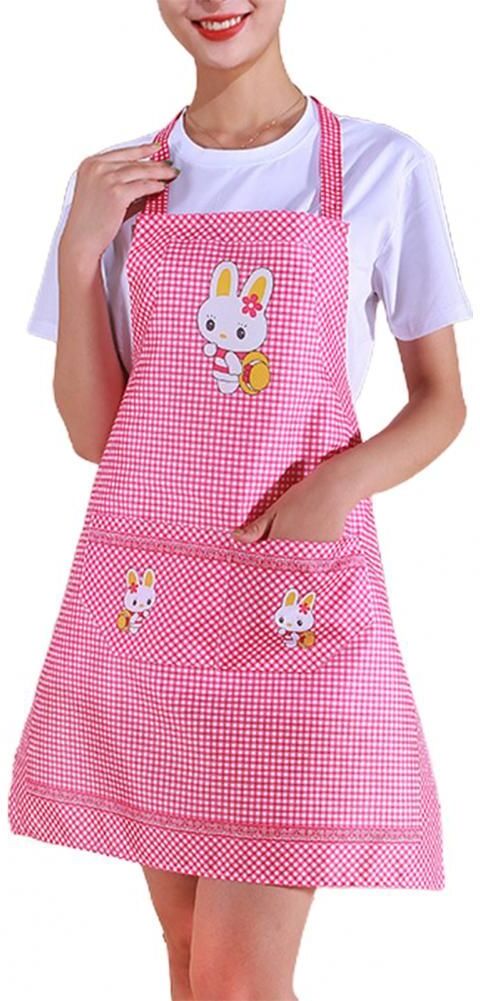 Tablier De Cuisine Imperméable Lavable À Double Poche Pour Femme,Lapin De Dessin,Accessoires De Cuisine,Essuyer Les Mains - Type Rose