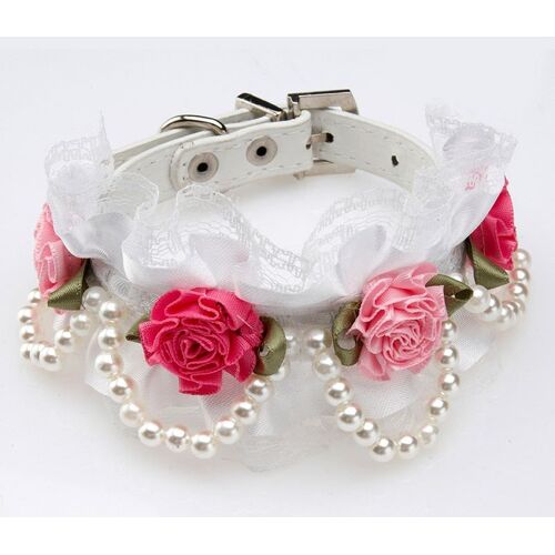 White-S -Colliers Pour Animaux De Compagnie À La Mode, Accessoires Pour Chiens, Accessoires Avec Perles De Fleurs Pour Chiots Et Chi