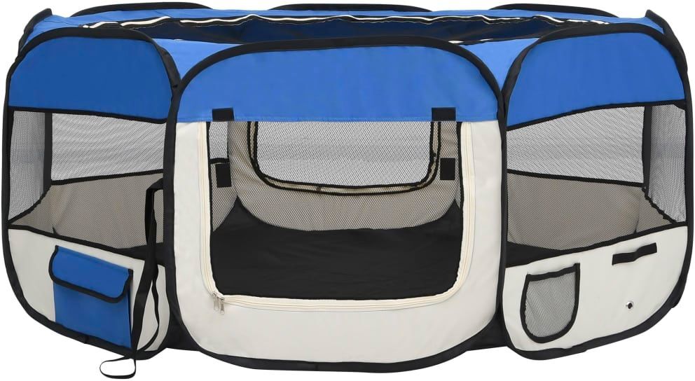 Vidaxl Parc Pliable Pour Chien Avec Sac De Transport Bleu 145x145x61cm