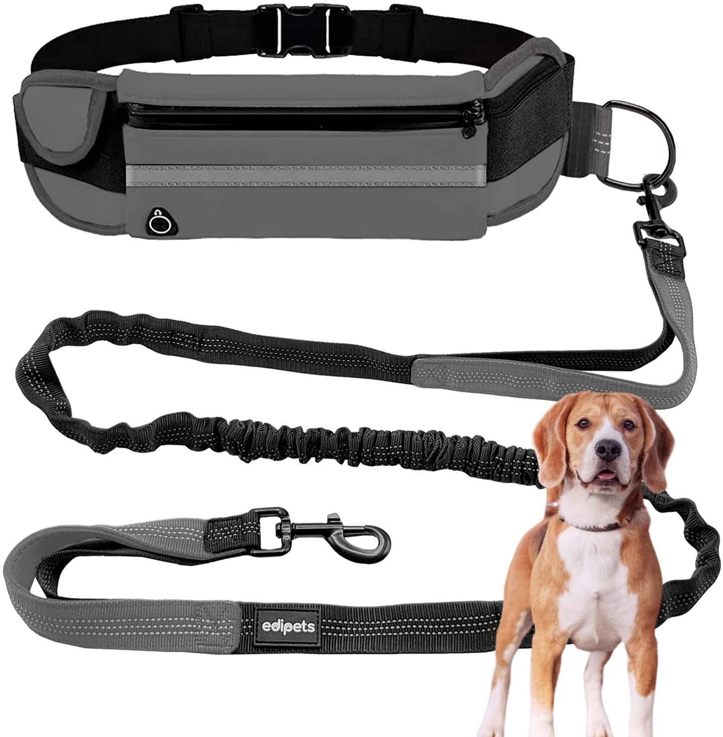 Edipets Laisse Canicross Main Libre Chien Pour Ceinture Running Anti-Tirons Réfléchissant 160-220 Cm Gris