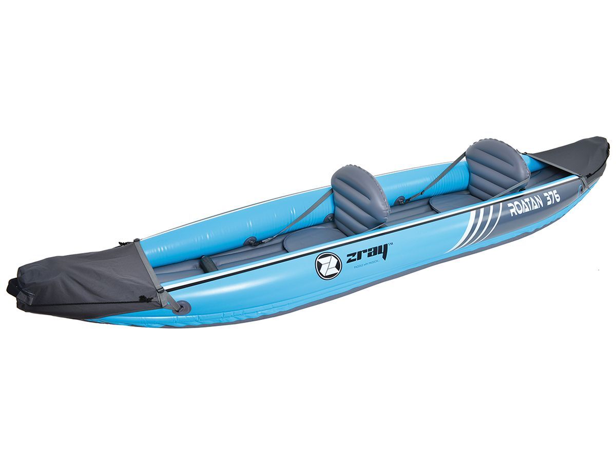 Kayak gonflable Zray Roatan 2 Places 100% PVC Pompe à Pieds + 2 Pagaies - Max 160kg -376x77cm (148"x30") - Bleu