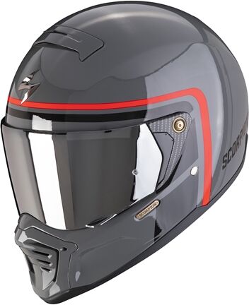 SCORPION EXO-HX1 Nostalgia, Casque moto intégral, Ciment Gris-Noir-Rouge