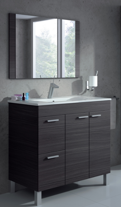 CAESAROO Meuble de salle de bain sur le sol Aktivia 80 cm gris cendré avec miroir   Gris cendré - Avec colonne et lampe LED