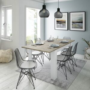 CAESAROO Table 140x90 cm extensible Blanc mat et chêne   Chêne clair/blanc - Publicité