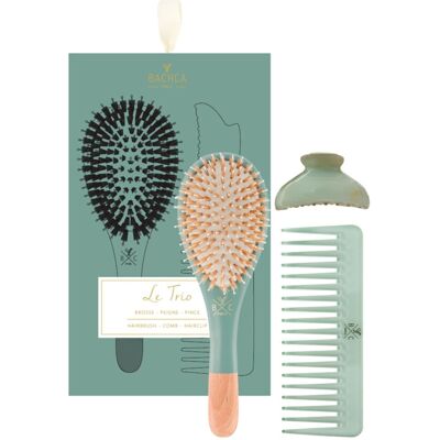 Bachca - Coffret Trio Eucalyptus Brillance Brosse Démêlage Et Brillance, Peigne & Pince - Publicité Bachca - Coffret Trio Eucalyptus Brillance Brosse Démêlage Et Brillance, Peigne & Pince - Publicité