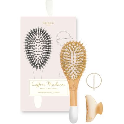 Bachca - Coffret Madame Brosse Sanglier/nylon, Barrette Ronde Dorée & Pince Ivoire - Publicité Bachca - Coffret Madame Brosse Sanglier/nylon, Barrette Ronde Dorée & Pince Ivoire - Publicité