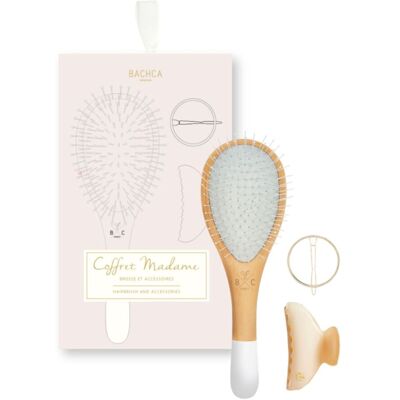 Bachca - Coffret Madame Brosse Nylon, Barrette Ronde Dorée & Pince Ivoire - Publicité Bachca - Coffret Madame Brosse Nylon, Barrette Ronde Dorée & Pince Ivoire - Publicité