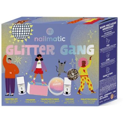 Nailmatic - Coffret Glitter Gang Base Peel-off, Polissoir, Baume Multi-usage, Top Coat & Paillettes - Publicité Nailmatic - Coffret Glitter Gang Base Peel-off, Polissoir, Baume Multi-usage, Top Coat & Paillettes - Publicité