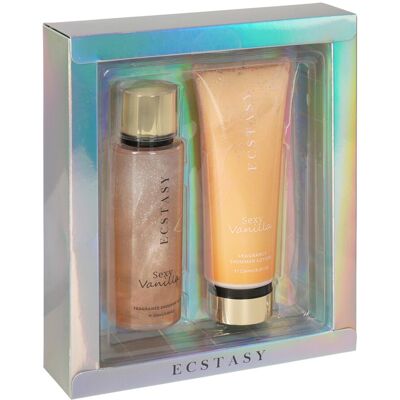 Tentation - Coffret Ecstasy Sexy Vanilla Glitter Brume & Lait Corps Pailletés - Publicité Tentation - Coffret Ecstasy Sexy Vanilla Glitter Brume & Lait Corps Pailletés - Publicité