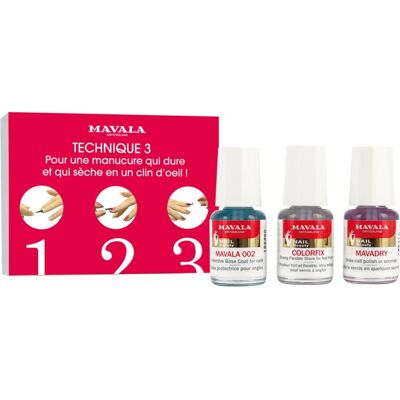 Mavala - Kit Technique 3 Manucure Base Mavala 002 5ml + Fixateur Colorfix 5ml + Sèche Vernis Mavadry 5ml - Publicité Mavala - Kit Technique 3 Manucure Base Mavala 002 5ml + Fixateur Colorfix 5ml + Sèche Vernis Mavadry 5ml - Publicité