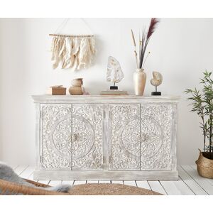 DELIFE Buffet Colia 156x45x90 cm bois de mangue blanche Solide sculpte a la main