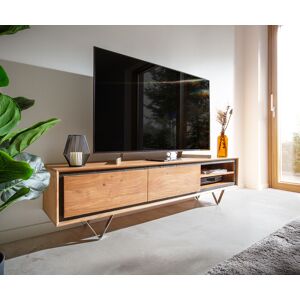 DELIFE Buffet bas Stonegrace 175 cm acacia nature 2 portes 2 compartiments placage...