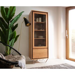 DELIFE Vitrine Stonegrace 60x175 acacia nature 1portes  2 tiroirs placage en pierre...