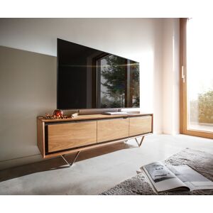 DELIFE Buffet bas Stonegrace 145 cm acacia nature 3 portes placage en pierre pieds en V