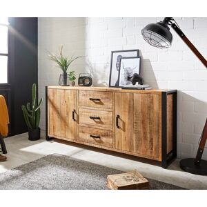 DELIFE Buffet Crompton 190 cm Mango Naturel Metal Noir 2 portes 3 tiroirs