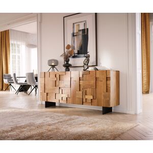 DELIFE Buffet Puzzle 175 cm acacia naturel 3 portes pied flottant metal noir