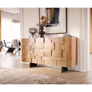 DELIFE Buffet Puzzle 145 cm acacia naturel pied flottant metal noir