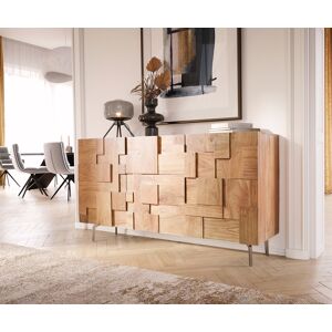 DELIFE Buffet Puzzle 145 cm acacia naturel pied angulaire inoxydable